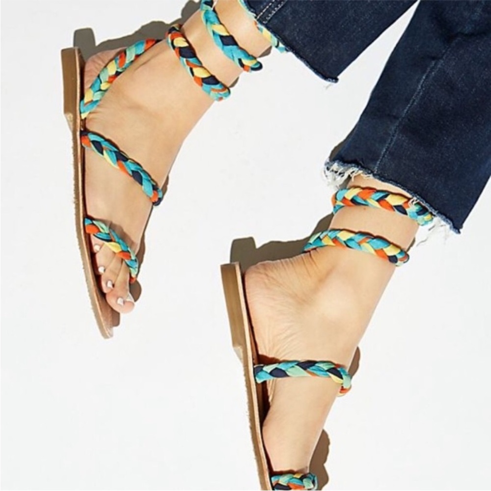 Free People Havana Gladiator Braided Wrap Around Rainbow Boho Sandals 38 8